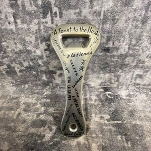 Vtg Italian Aluminum Jumbo Bottle Opener Multilingual Toast Barware Man Cave